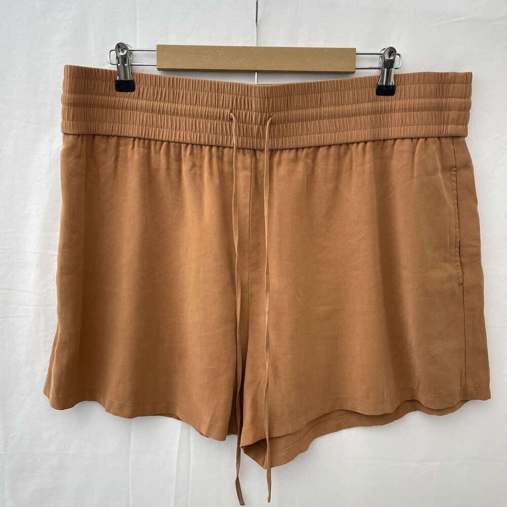 Open Edit Hi-Waisted Tan Drawstring Shorts Plus Size Elastic Waistband Womens 2X